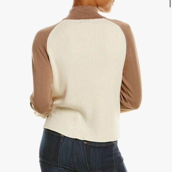 Nwt womens Monrow color block Reglan half zip sweater size xl cream and‎ brown - Picture 2 of 13